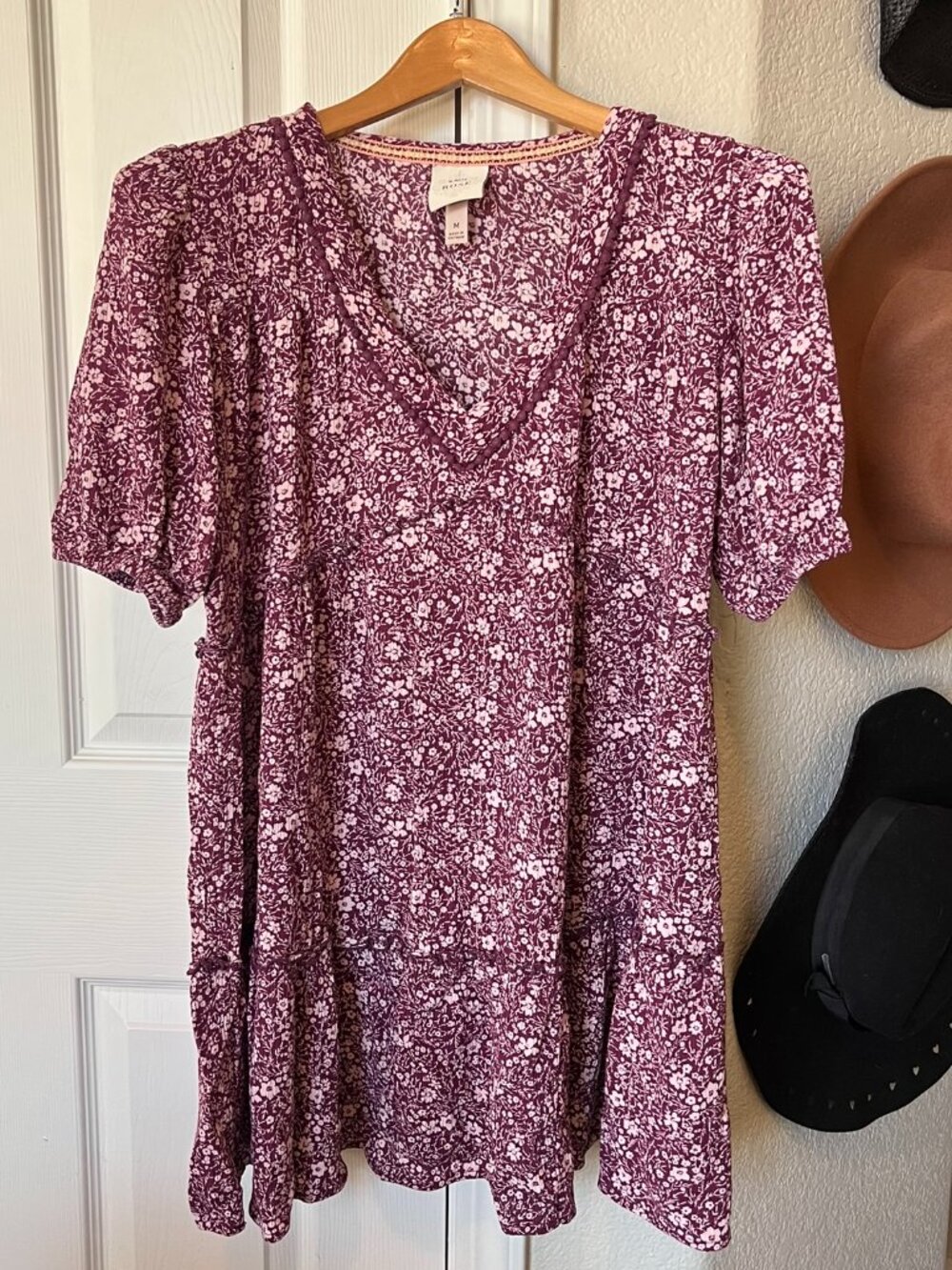 Knox Rose Floral Tiered Babydoll Mini Dress / Tunic Top Size M